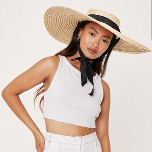 NASTY GAL Tie Neck Straw Round Hat